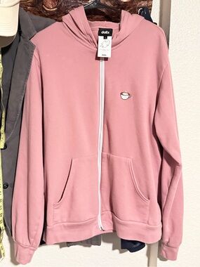 Dalix Mauve (Pink/Coral/idk) Zip-Up Hoodie W/ Coffee Cup Logo - Like New! Sz L
